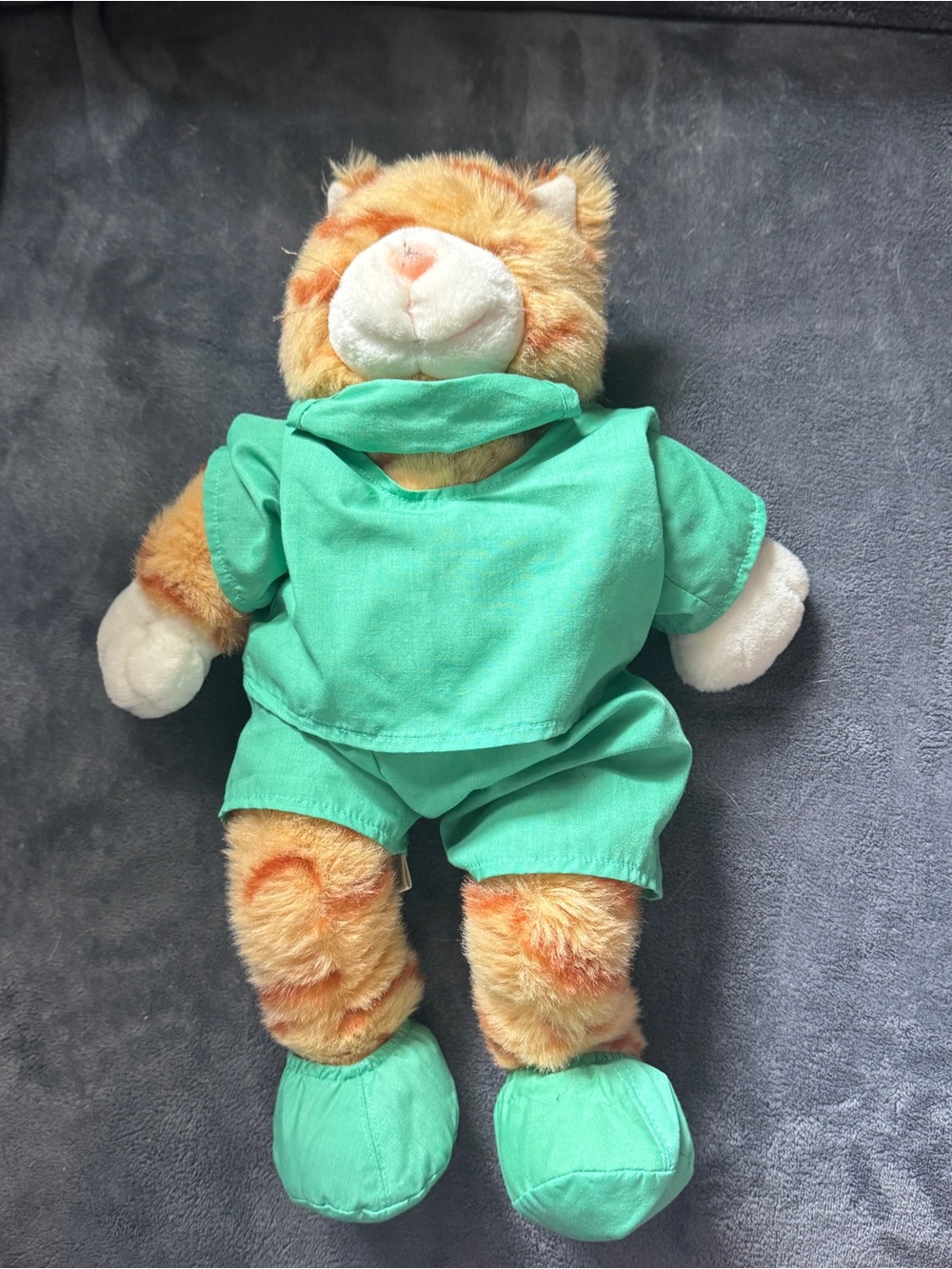 Vintage Build-A-Bear Floppy Kitty Orange Tabby Cat 16” Plush Green Outfit retire